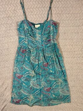 Roxy Teal Paisley Spaghetti-Strap Mini Dress